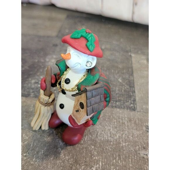 Women snowman broom bling birdhouse ornament Xmas decor - Picture 2 of 5